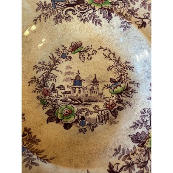 Antique J Wedgwood Tyrol Ironstone Transferware Polychrome 10.5” Bowl(8947) - Picture 2 of 13